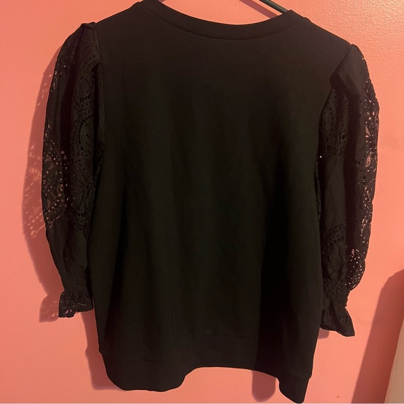 New York & Company Black Lace Puff Sleeve Blouse - Picture 2 of 5